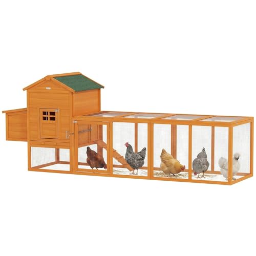 PawHut 118" Extra Large Chicken Coop Asphalt Roof for 3-6 Chickens Orange | Wooden Hen Run, Slide-Out Tray, Nesting Box, Hen Hutch - color: Orange