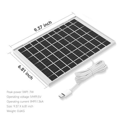 Solar Panel Camera Charger Fit for Bird Feeder, TP-Link Tapo TC82, Arlo Essential Spotlight 2nd Gen 3rd,Arlo Pro 6th，Roku Camera Plus, Eufy 3c s3 s220 c210 s340 e340 s330 e40 5V 7W USB C Cable - size: 1 Pack