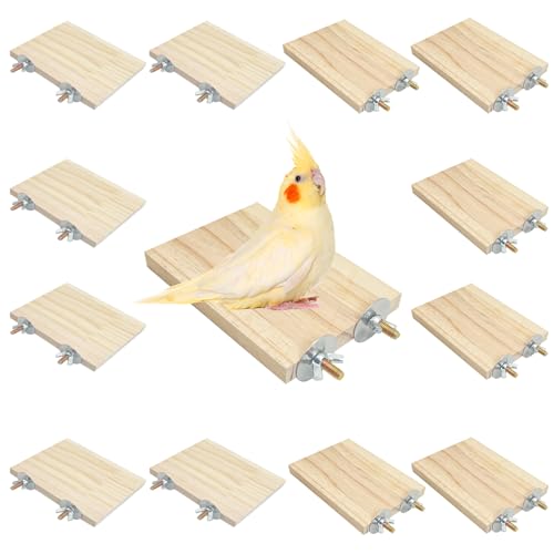 kathson 12 Pcs Wooden Bird Cage Platform Flat Birds Perch Stand Rectangle Parrot Perch with Washers for Bird Paw Grinding Cockatiel Cage Accessories for Parrot, Budgies, Conure, Lovebirds - size: 12Pcs, log color