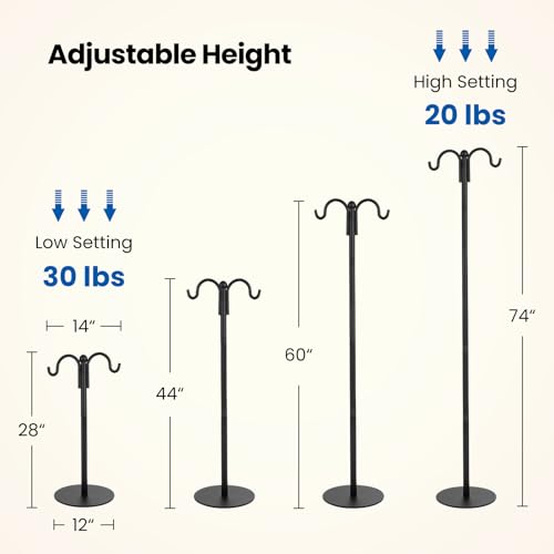 74 Inch Double Shepherd Hooks Stand with Base for Outdoor Bird Feeder Pole | Heavy Duty Double Hook Pole Includes 4 Ground Stakes & Water Bag, Ideal for Hanging Baskets, Wind Chimes, Bird Feeders