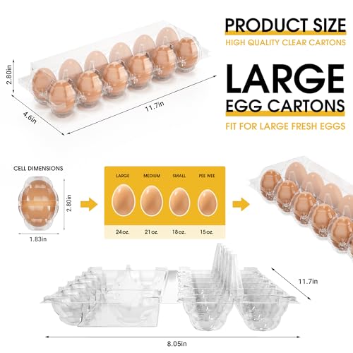 100 Pack Large Egg Cartons Cheap Bulk 12 Count Plastic Egg Containers 2x6 | Large Reusable Bulk Egg Carton Clear Egg Holder for Home Ranch Farm Commercial Market Plastic Egg Contains for Craft Project - size: 100Pack-2x6 Large