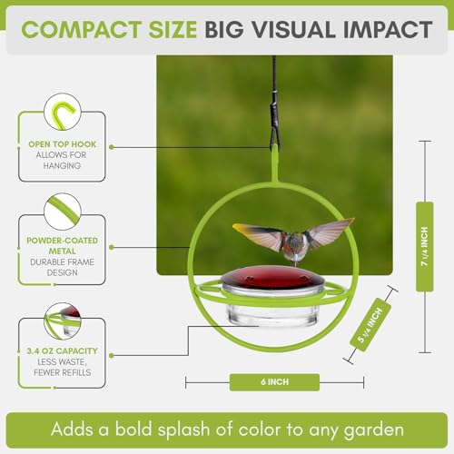 Hummingbird Feeder for Outdoors Hanging, 3.4 OZ Hummingbird Feeders, Glass Bowl with 4 Feeding Ports, Leak Proof Lid & Circular Perch, Bird Feeder (1, Lime) - color: Lime