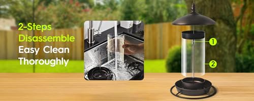 Metal Bird Feeder, Hanging or Ground Outdoor Bird Feeder, Weather Cover, Removable Seed Container and Easy Clean Design- (7x7x7in)