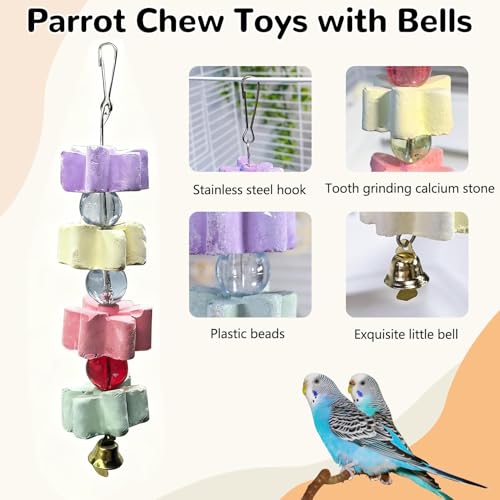 6Pieces Parrot Beak Trimmer Bird Beak Grinding Stone Teeth Lava Block Mineral Calcium Rock Chewing Toys with Bell for Parakeet Conure Budgies Rabbit Chinchilla Hamster - size: 6Pieces
