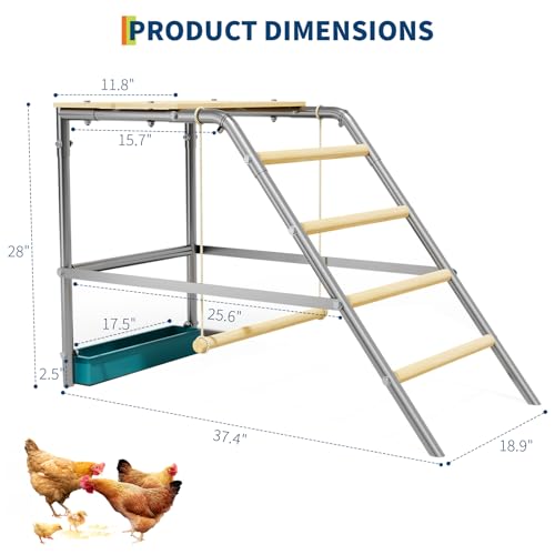 37.4" L x 18.9" W Roosting Bars for Chickens in Coop, Metal Frame Chicken Roosting Bars with Swing, Ladder & Food Box, Chicken Perch for Coop, Backyard, Farm - size: 39.8"L x 6.7"W x 4.7"H