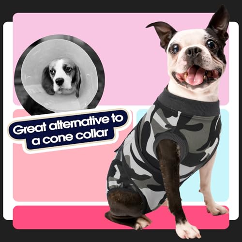 Dog Surgery Recovery Suit, Soft Breathable Neuter Suit for Male Dogs | Post Neuter Surgery Suit, Alternative to Cone of Shame, Wound Care for Dogs, Anti-lick Dog Recovery Suit Camouflage XS - color: Grey Camouflage, size: Xs(back:8.3-11.4in,wt:4-7lbs)