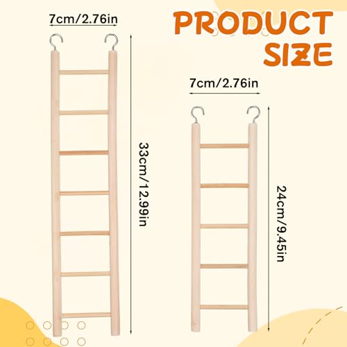 Bird Ladder for Bird Cage 2 Pack Wooden Birds Toys Cage Accessories for Parakeets Parrots Cockatoo (5 Step & 7 Step)