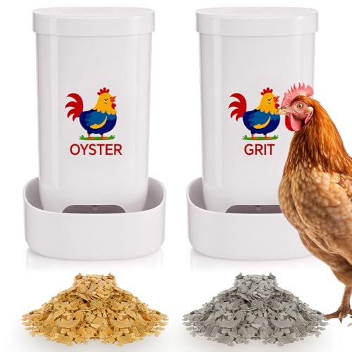 FoldTier 2 Pcs Chicken Oyster Shell Feeder and Grit Feeder for Quail, Pigeons, Doves, Chicks, Chicken Coop Accessories for Rust Prevention Comes with Installation Tools