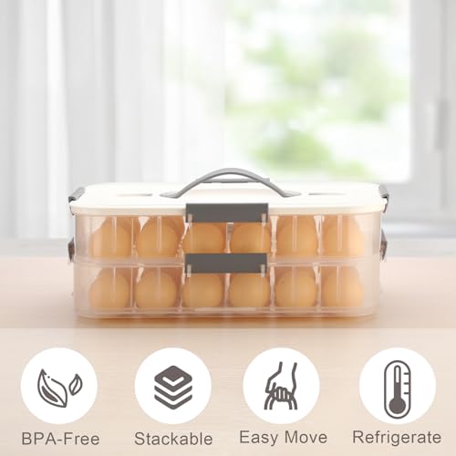 BTSKY Deviled Egg Platter with Lid, 2-Layer 36 Slots Deviled Eggs Carrier, Clear Portable Eggs Holder for Fridge Reusable Deviled Egg Tray Carton Box for Easter and Party Favor (2-Layer, White) - color: White, size: 2 Layer-Hold 36 Eggs