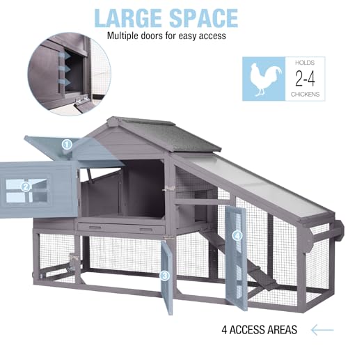 Mobile Chicken Coop with Wheels, Large Wooden Hen House with Run, Chicken Tractor with Waterproof Roof, Nesting Box & Pull-Out Tray, Outdoor Poultry Cage for Backyard Chickens/Rabbits (Grey) - color: Grey