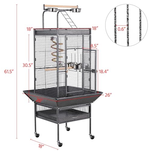 Yaheetech 61" Playtop Parrot Bird Cage with Rolling Stand, Wrought Iron Parrot Cage for Cockatiels Quaker Conure Parakeet Lovebird Finch Canary, Black - color: Black
