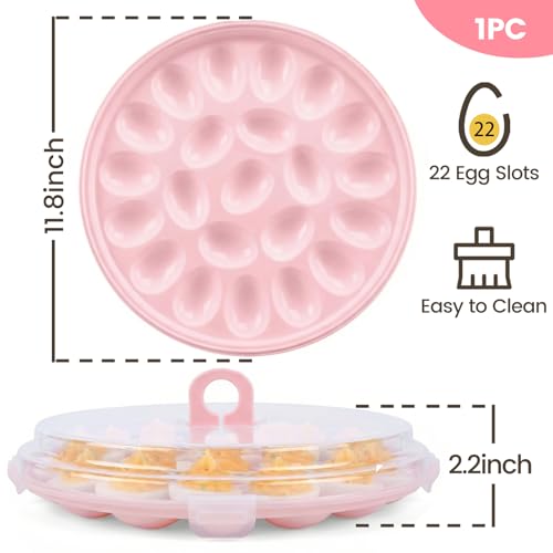 HANSGO Deviled Egg Containers with Lid, Deviled Egg Platter Carrier, Pink | Deviled Eggs Tray With 22 Slots for Party, Home Kitchen and Other Festival - color: Pink