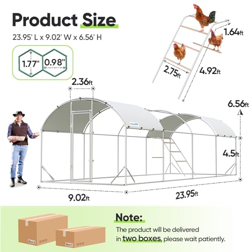 Quictent Essential Series 24x9ft Metal Chicken Coop Run w/Climbing Ladder | Walk-in Outdoor Poultry Cage with PVC Coated Chicken Wire, Hen Duck Rabbit Farm House, Waterproof Anti-UV Cover - size: 24x9ft