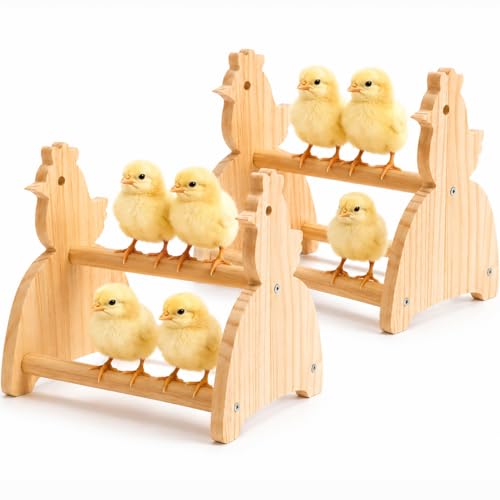 2 Pack Chick Perch Stand, Pine Wooden Roosting Perch for Brooder Coop, Chick-Shaped Chicken Jungle Gym Toy with 3 Perching Bars, Bird Perch for Baby Chicks & Small Birds