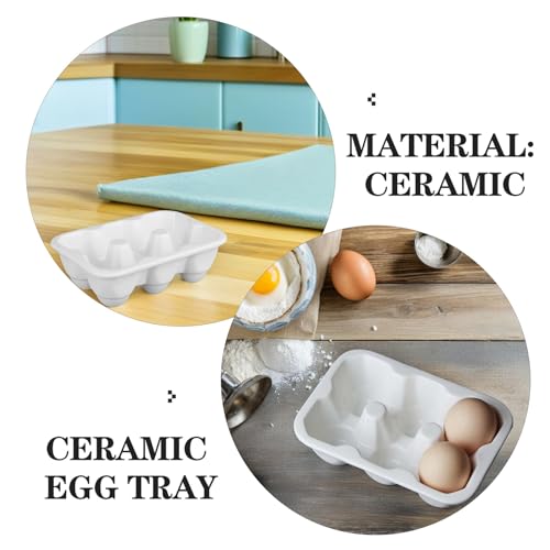 Cabilock Ceramic Egg Tray 6-Compartment Porcelain Egg Holder for Fridge Kitchen Storage and Cooking Organization 6.49X4.33X1.96In