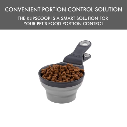 Dexas Popware for Pets Collapsible Klip Scoop, 3-in-1 Pet Food Scoop, Measuring Cup and Bag Clip, 2 Cup Capacity, Light Gray - color: Light Gray, size: 2 Cup Capacity