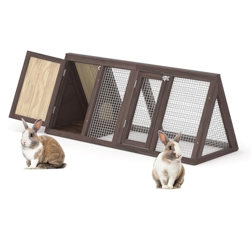 Outdoor Chicken Coop Wooden A-Frame Small Animal Coop Rabbit House Quail Cages with Outdoor Runs & Ventilated Wire Fence Suitable for Garden Backyard Farms 47 x 18 x 19.5 in (Brown) - color: Brown