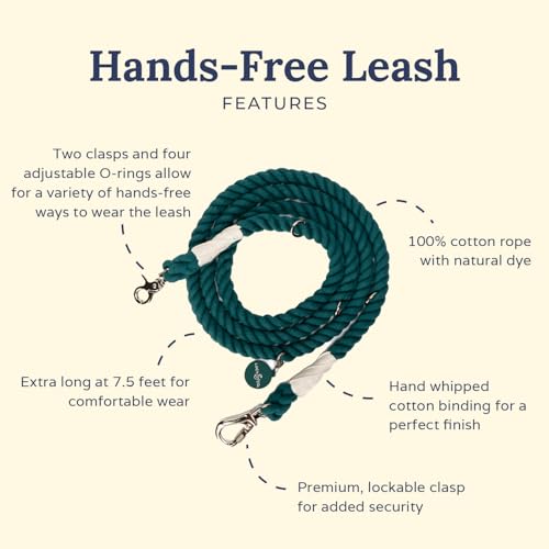 Evergreen Hands-Free Rope Leash - color: Evergreen Hands-Free Dog Leash