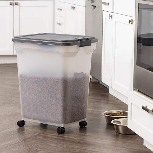 IRIS USA Dog Food Storage Container, Up to 58 lbs, Dark Gray, Made in USA | Includes 2-Cup Scoop & Wheels, Airtight Seal, BPA-Free, Bird Seed, Cat food, Cat Litter, Chicken Feed, Pellets - color: Dark Gray, size: 58 lbs
