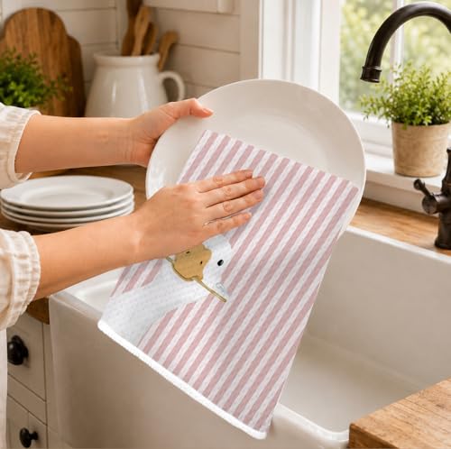 Kids Bathroom Decor, Goose Towels Bathroom Decor, Toddler Bathroom Towel, Cute Duck Green Farm Animal Dish Towels Gifts for Washroom Restroom 16x24 Inch Set of 2 - color: Goose-pink Cute