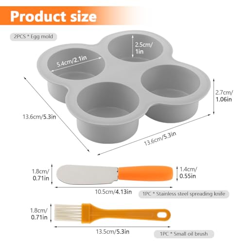 2 Pack Silicone Egg Bite Molds with 1 Spatula & 1 Brush, 4 Cups Silicone Air Fryer Baking Pan Non-Stick for Egg Bites, Cupcake, Tart, Frittata, Quiche, Muffins, Cornbread - color: Gray