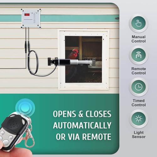 Automatic Chicken Coop Door Opener, 12VDC Timing Photosensitive Remote Control Kit for Hen House Auto Closer (US