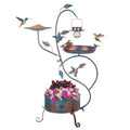dreamysoul Metal Bird Bath for Outside, Birdbaths Outdoors with Planter and Feeder, Garden Blue Bird Baths with Solar Lights