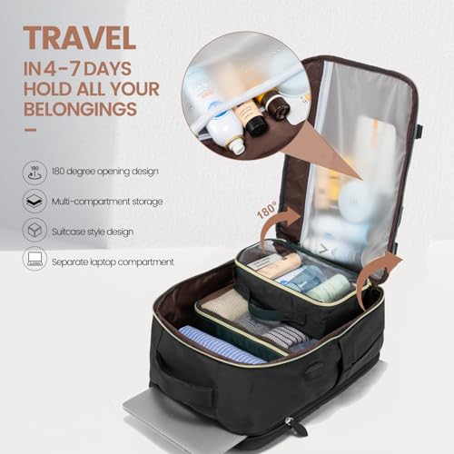 LOVEVOOK 50L Travel Backpack Carry On Airline Approved, Large Backpack with 3 Packing Cubes, TSA Travel Essentials Carry On Bag, Waterproof Weekender Overnight Luggage Daypack, Fits 18 Inch Laptop - color: H-black-beige-brown, size: XLarge - 18.5 Inch - 5