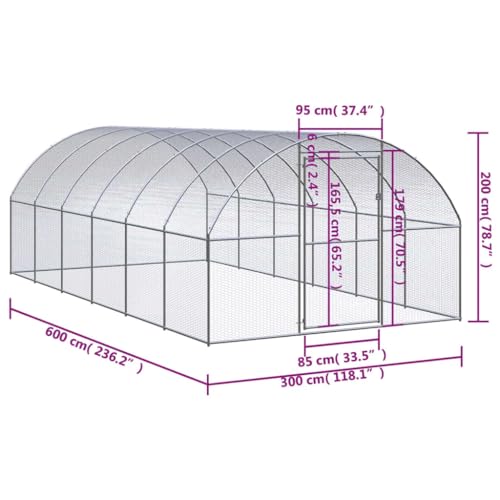 Galvanized Steel Chicken Coop 9.8x19.7x6.6 Ft | Outdoor Enclosure for Hens Ducks, Wire Mesh, Easy to Clean, Durable Run - size: 9.8' x 19.7' x 6.6' (W x D x H)