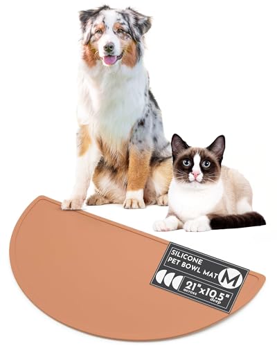 Waterproof Silicone Dog Food Mat – Medium Size Non-Slip Pet Bowl Mat, Raised Edge Design, Easy-to-Clean Pet Food Placemat for Dog & Cat Bowls, 21" Across x 10.5" Deep - Terracotta - color: Terracota, size: Medium