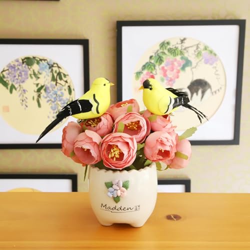LWINGFLYER Artificial Birds Realistic Yellow Goldfinch 2 Pack Clip on Foam Feathered Bird Ornaments Figurines for Christmas Tree Decoration Wreaths Crafts Party Home Decor - color: Yellow Goldfinch Birds