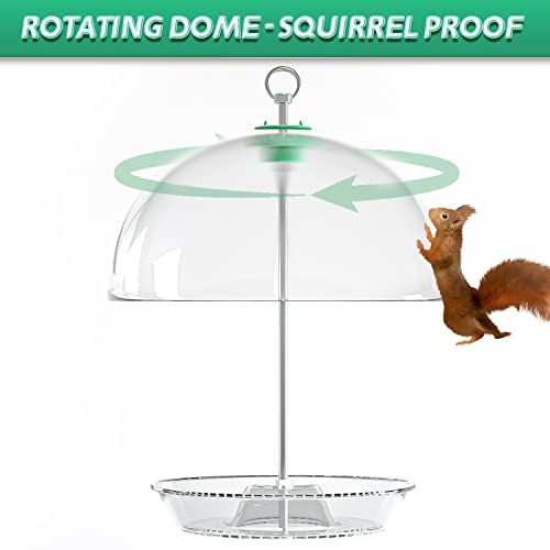 PFNRTH Rotating Dome Platform Bird Feeder, Adjustable Bird feeders for Outside Hanging, Tray with Drainage Holes Can Be Filled with Mealworms, Seeds, and Fruits Attract Bluebirds Cardinals