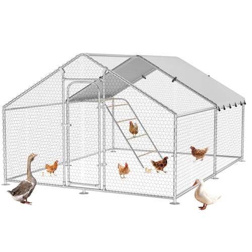 Large Chicken Run 10 x 9.9 x 6.4 FT Chicken Coop with Cover | Reinforced frame, Walk-in Chicken Coop, Roosting Perch, Waterproof Cover, Side Hardware Cloth, Backyard & Farm Use - size: 119.0"L x 119.0"W x 78.0"H