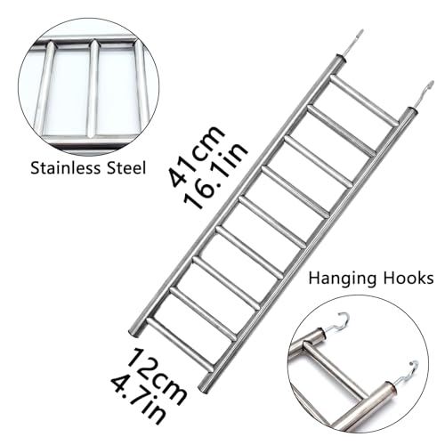 2Pack Stainless Steel Bird Ladders 9-Step Parrot Ladder Hanging Bird Cage Climbing Toys with Hooks Birds Exercise Toy for Parakeets, Parrots, Cockatoo，Rust-Resistant and Easy to Clean - color: 2 PCS