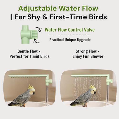Automatic Bird Bath, Parrot Shower with Circulating Water, Green Pipe | Adjustable Water Flow, Indoor Parrot Bath for Cage with Plug for Parakeet Budgie Cockatiel Finches Cockatoo Pet Bird - color: green pipe