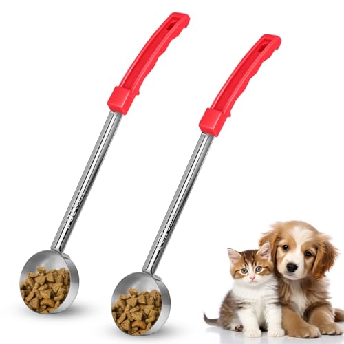 2 Pcs Dog Food Scoop 1/4 Cup Stainless Steel Dog Food Measuring Cups Long Handled Scoop for Dogs Cats Birds and Rabbits Food (1/4 CUP) - size: 1/4 CUP