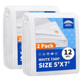 RAINDEWAY 5' X 7' (2 Pack) White Heavy Duty Waterproof Poly Tarp Cover | 12 Mil Extra Thick,Finished Size,UV Resistant,Weatherproof,with Metal Grommets and Reinforced Edge - color: White, size: 5x7 Feet (2-Pack)-Finished size