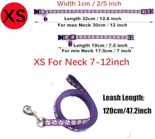 Green Pupppy Collar with Bell Leash Set, Nylon Basic Reflective Small Dog Collar Boy Paw Print for XXS Xs S Dog Kitten Pet Animal Tiny - color: Green