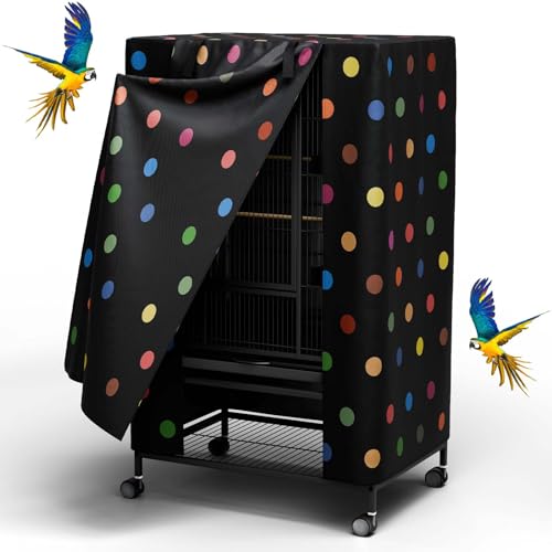 Tchvt Ultra Blackout Birdcage Cover, Max Light Blocking for Night Fright | Good Night, 210D Oxford, Breathable, Machine Washable, Zipper Panel, Fits 19-38" Tall Cages, Calming Dark for Birds,Polka Dot - color: Polka Dot, size: XL-38x24x48 inch
