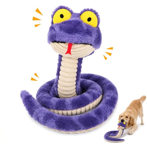 Squeaky Dog Plush Chew Toy, Interactive Tug Squeaky Toy for Chewers, Medium & Large Dogs & Fetch Play, 39.4 in Stuffed Silly Snake Toy with Elastic Stretchable Body for Gentle Gum Care&Boredom Relief - color: Purple (Silly Snake)