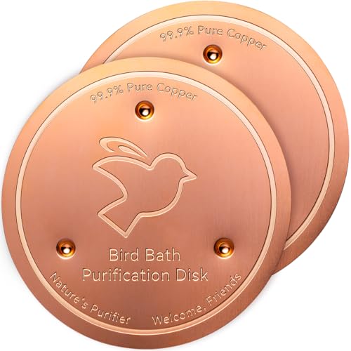 Mellbree 2-Pack Bird Bath Purification Disk, 99.99% Pure Copper Disc Cleaner Safe for Outdoor Bird Bath, Solar Fountains and Concrete Bowls - Bird-Safe Gift for Bird Lovers 0.6mm (Bird Pattern) - color: Copper-Bird