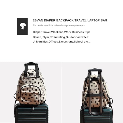 Diaper Bag Backpack Corduroy Multifunction Baby Fashion Travel Pack office Laptop Bag - color: Black White Flower