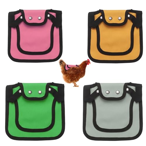 M METERXITY 4-Pack Chicken Saddle for Hens, 9.8 Inch Canvas Chicken Apron Back Protector with Adjustable Strap for Protecting Bird Back Feathers, Poultry Saver [Mixing 4 Styles A] - color: Magenta/Yellow/Grass Green/Gray