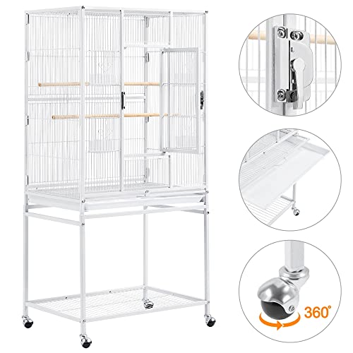 Yaheetech 54" Large Flight Bird Cage for Parrots Macaw Cockatiels Sun Parakeets Lovebird Green Cheek Conures African Grey Small Quaker Amazon Parrots with Rolling Stand, White - color: White