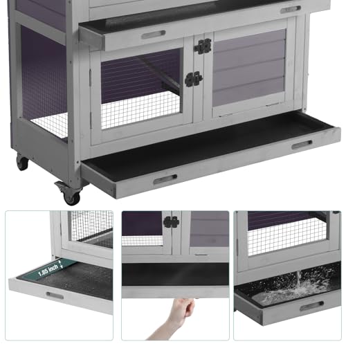 Suumerpety 2-Tier Wooden Rabbit Hutch Indoor Bunny House Guinea Pig Cage with Sliding Plastic Trays Wheels for Easy Cleaning Ventilation Design and Mobility, 36 Inch Small Animal Home (Grey, M) - color: Light Grey