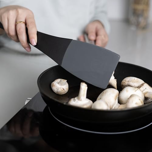 Fox Run 3-In-1 Black Nylon Spatula, Tongs, and Turner, Safe For Non-Stick Pans, 14" - size: 14” x 3” x 3.5”