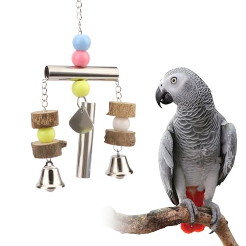 Hypeety Stainless Steel Bird Bells Parrot Hanging Bell Toy for Bird Parrot Macaw African Greys Amazon Cockatoo Parakeet Cockatiels Birds Cage Accessories (Silver) - color: Silver