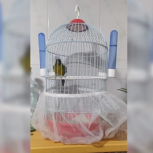 Birdcages Mesh Net Skirt Cover Reusable Stretchy Bird Cage Seed Catcher 35CM (White)