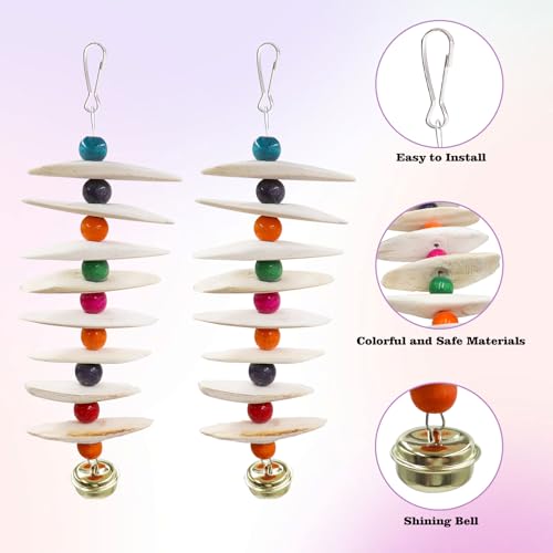 2 Pack Bird Toys with Cuttlebone, Parakeet Toys, Bird Beak Grinding Stone, Cage Accessories for Parakeets, Cuttlefish Bone for Budgies, Cockatiels, Lovebirds, Green Cheeks, Small to Medium Birds - size: Large