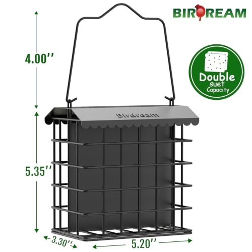 Birdream Double Suet Bird Feeders for Outdoors, All Metal Bird Suet Cakes Cage Holder with Weatherproof Roof, Easy to Refill & Clean, Attract Woodpeckers, Chickadees, Nuthatches, Black